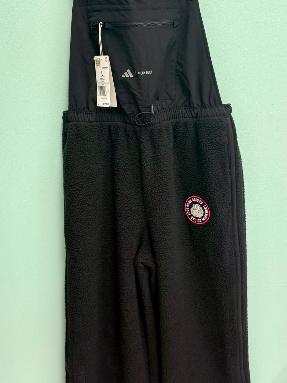 Adidas Moon Boot Black Fleece Unisex Bib Jumpsuit with Patch